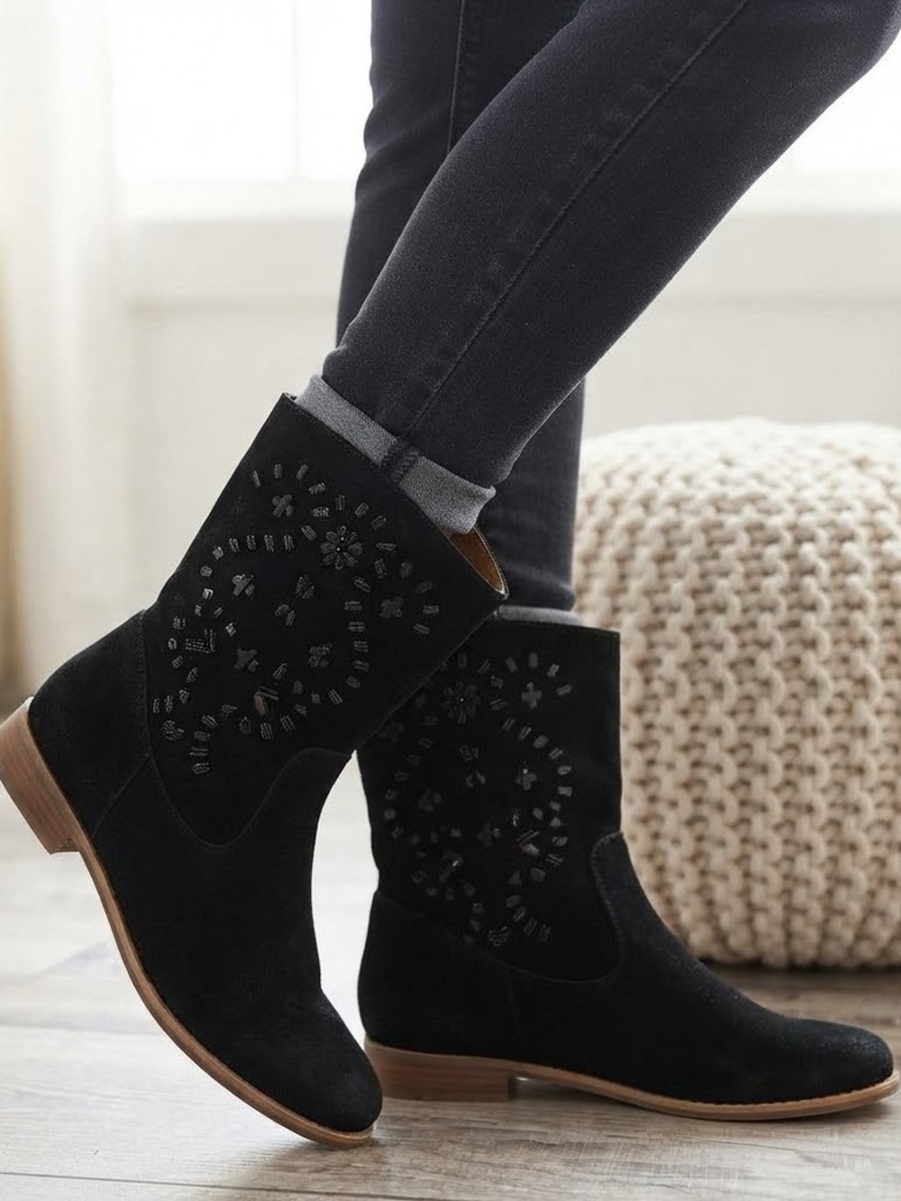 Jack Rogers Kaitlin Stitched Suede Boots Black Size 9.5M